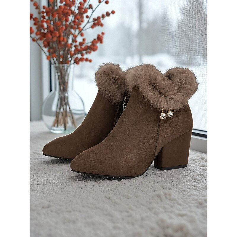 Merryn | Women's Fur-Trimmed Block-Heel Ankle Boots - image 1