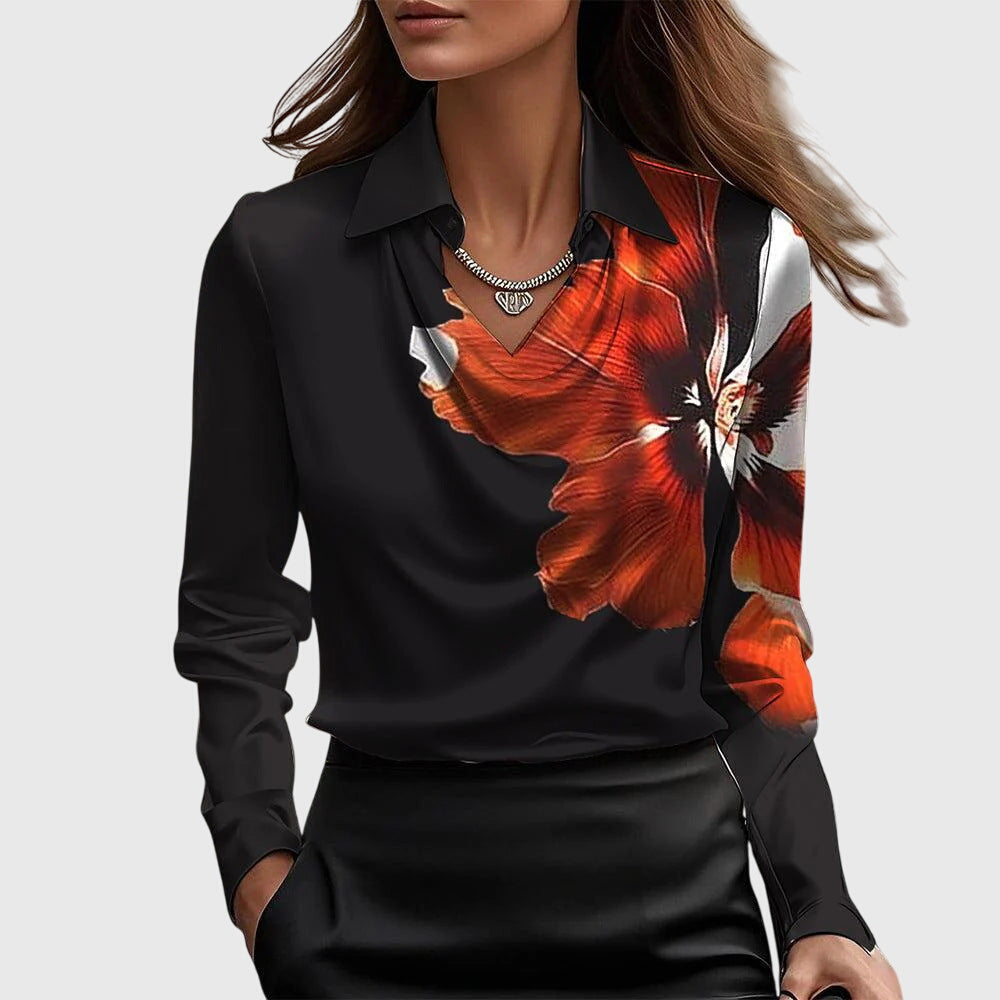 Women's Blouse Satin Cowl Neck Long Sleeve