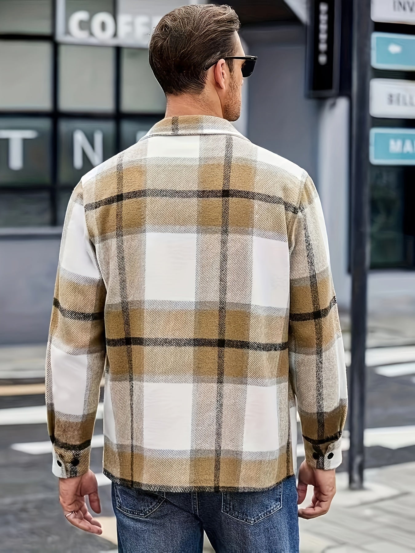 Men's Plaid Polo Lapel Collar Long Sleeve