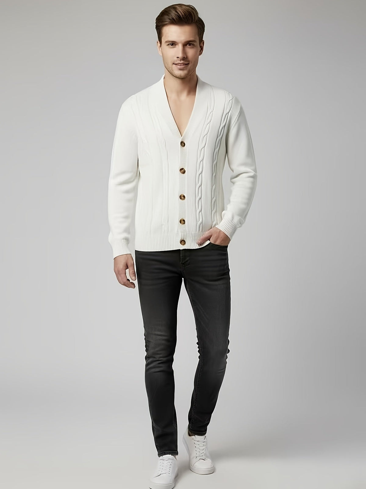 Benedict | Men's Cable-Knit Button-Front Cardigan