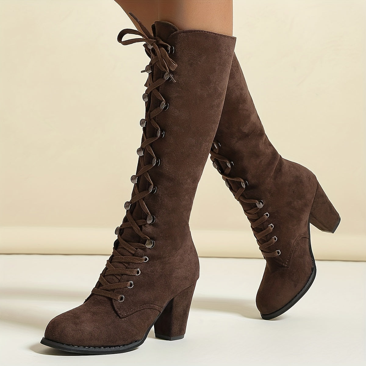Vivienne | Women's Lace-Up Knee-High Block-Heel Boots
