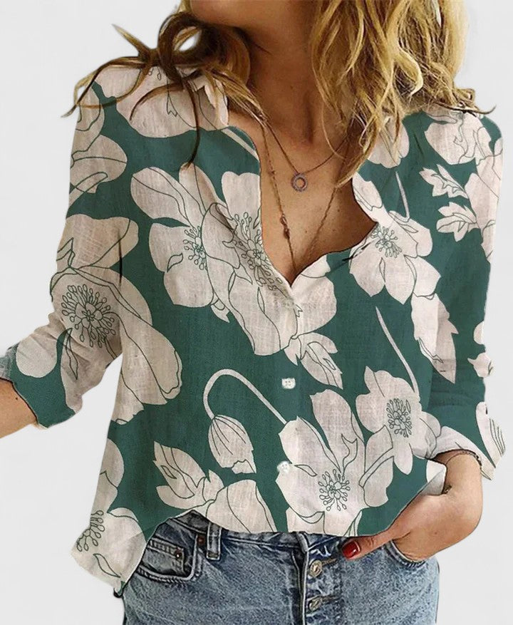 Women's Shirt Linen Button Down Lapel Collar