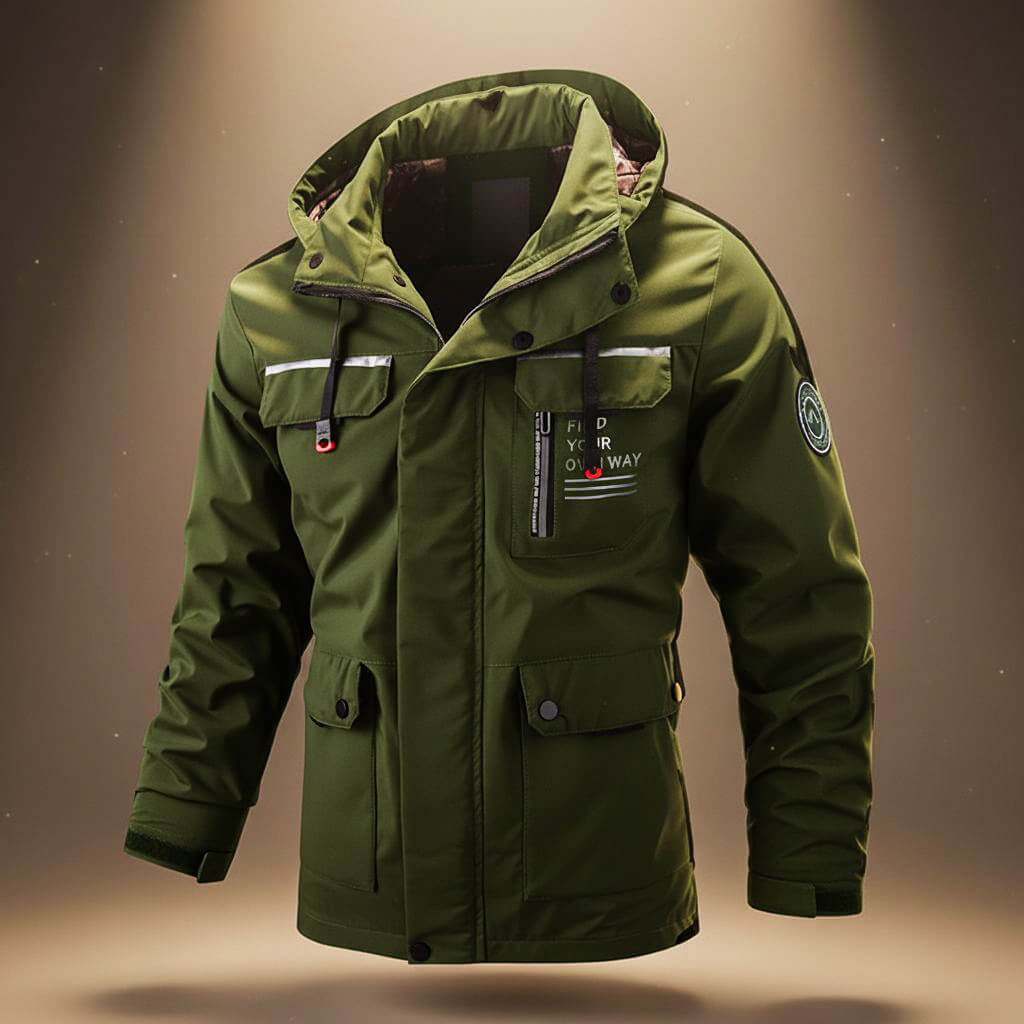 Men’s Hooded Utility Jacket with Multi Pockets and Check Lining