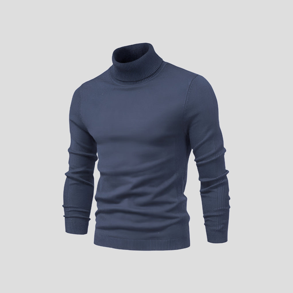 Men's Cotton Turtleneck Jumper, Fitted Ribbed Cuff Roll Neck