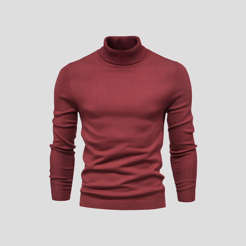 Men's Cotton Turtleneck Jumper, Fitted Ribbed Cuff Roll Neck