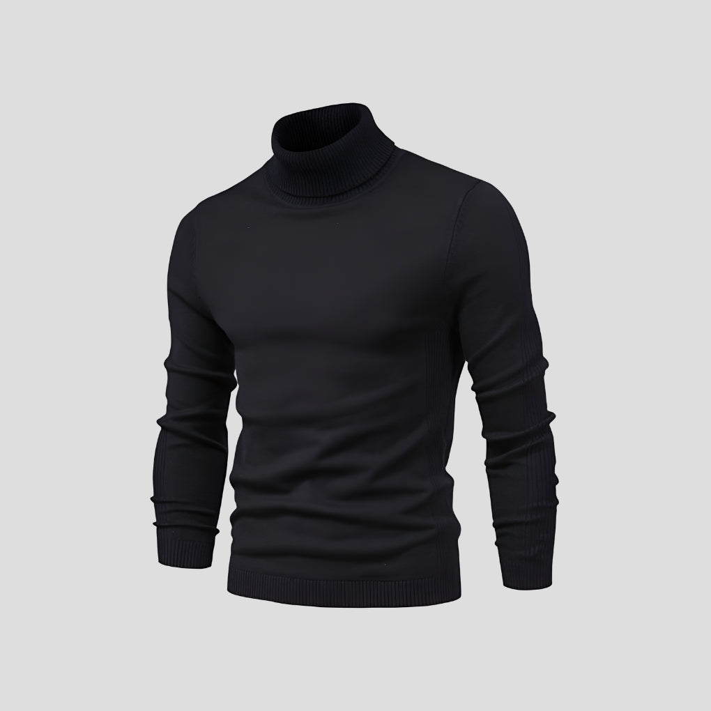 Men's Cotton Turtleneck Jumper, Fitted Ribbed Cuff Roll Neck