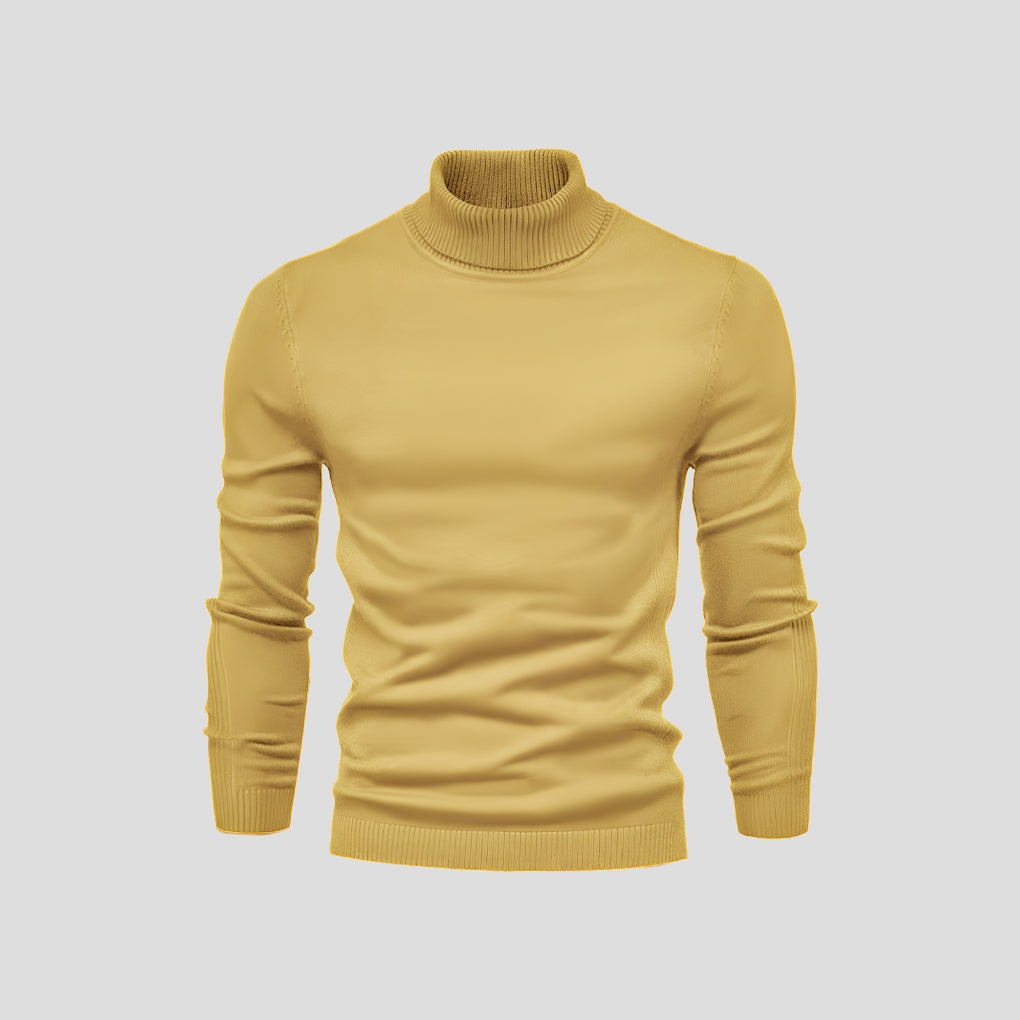 Men's Cotton Turtleneck Jumper, Fitted Ribbed Cuff Roll Neck