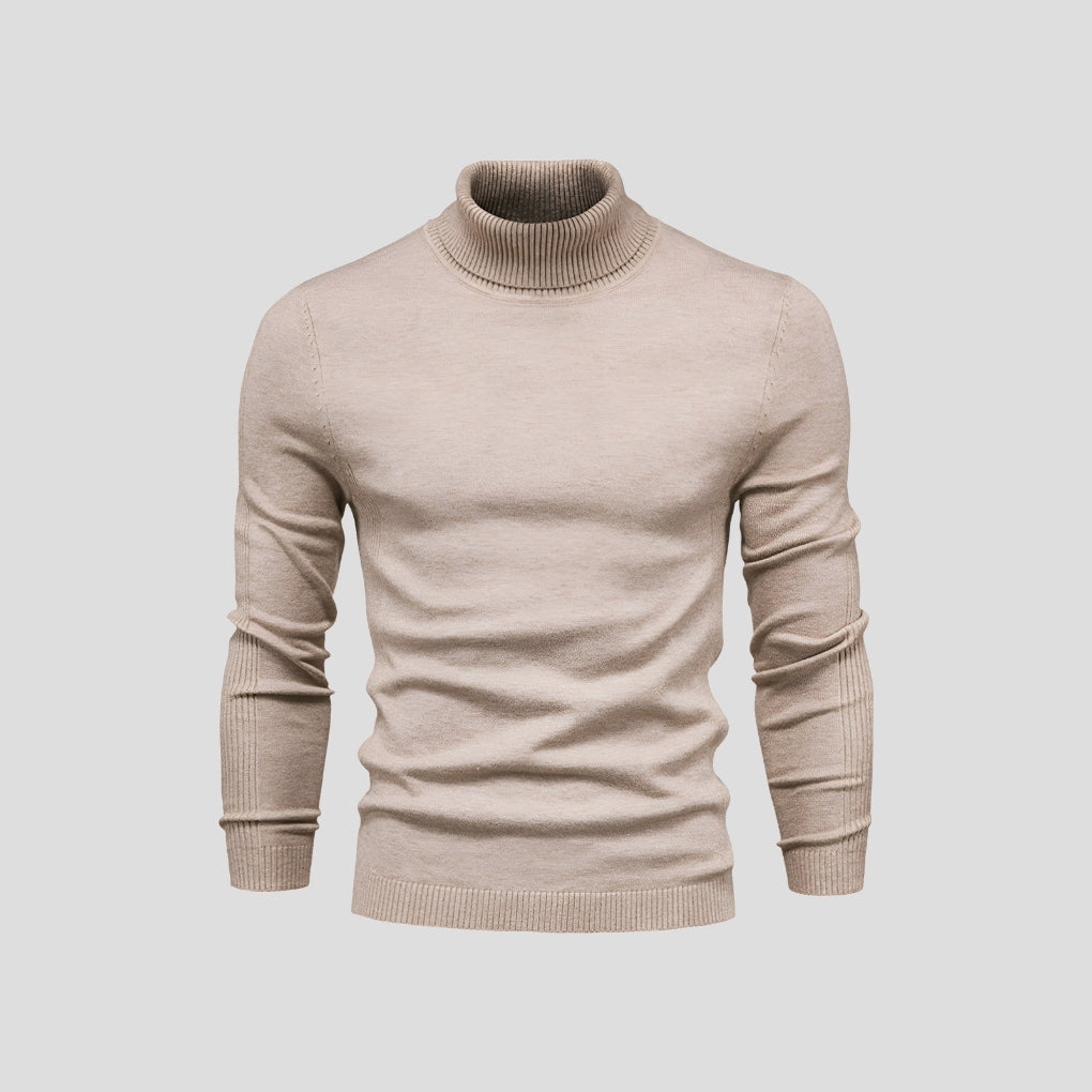 Men's Cotton Turtleneck Jumper, Fitted Ribbed Cuff Roll Neck