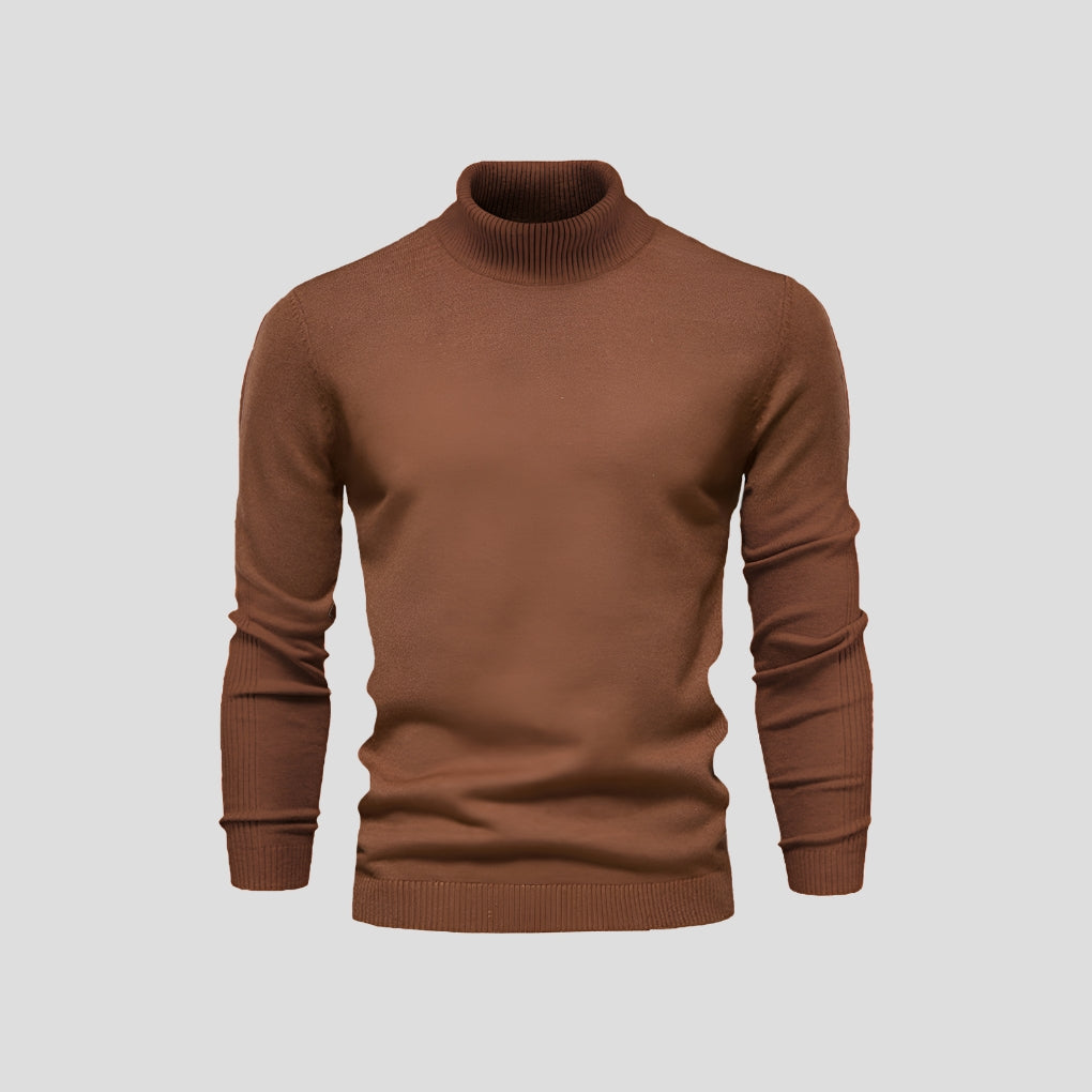 Men's Cotton Turtleneck Jumper, Fitted Ribbed Cuff Roll Neck