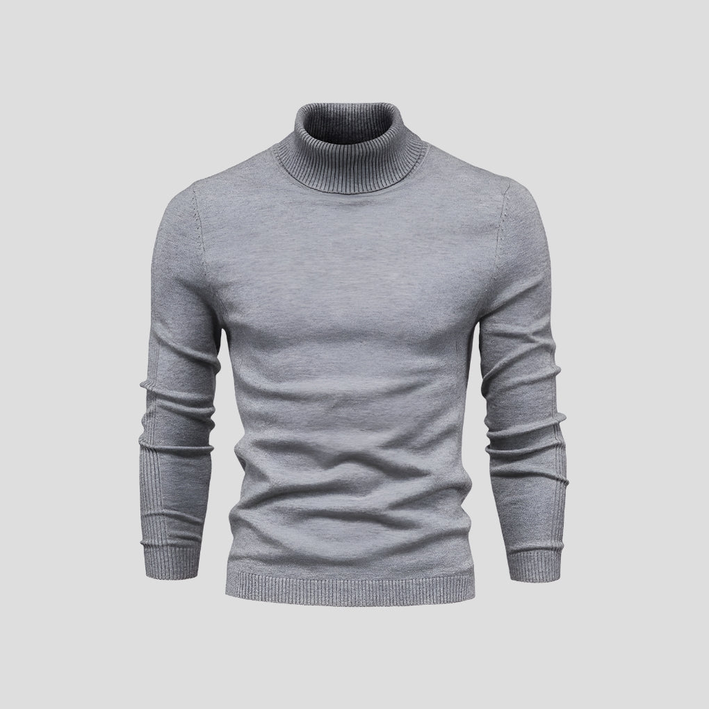 Men's Cotton Turtleneck Jumper, Fitted Ribbed Cuff Roll Neck