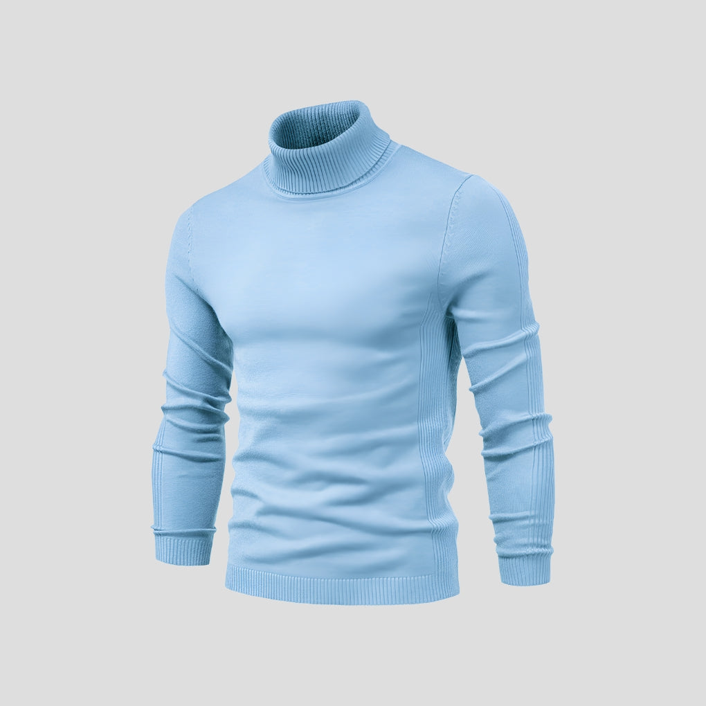 Men's Cotton Turtleneck Jumper, Fitted Ribbed Cuff Roll Neck