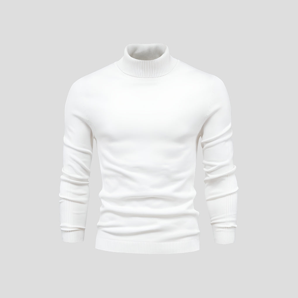 Men's Cotton Turtleneck Jumper, Fitted Ribbed Cuff Roll Neck
