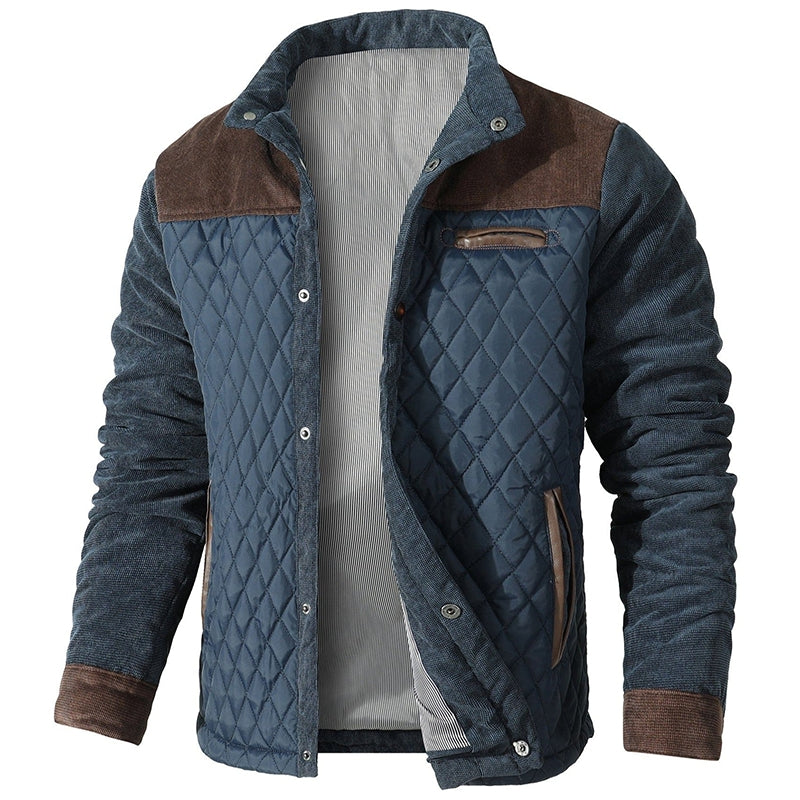 Men's Quilted Jacket with Corduroy-Style Collar and Cuffs
