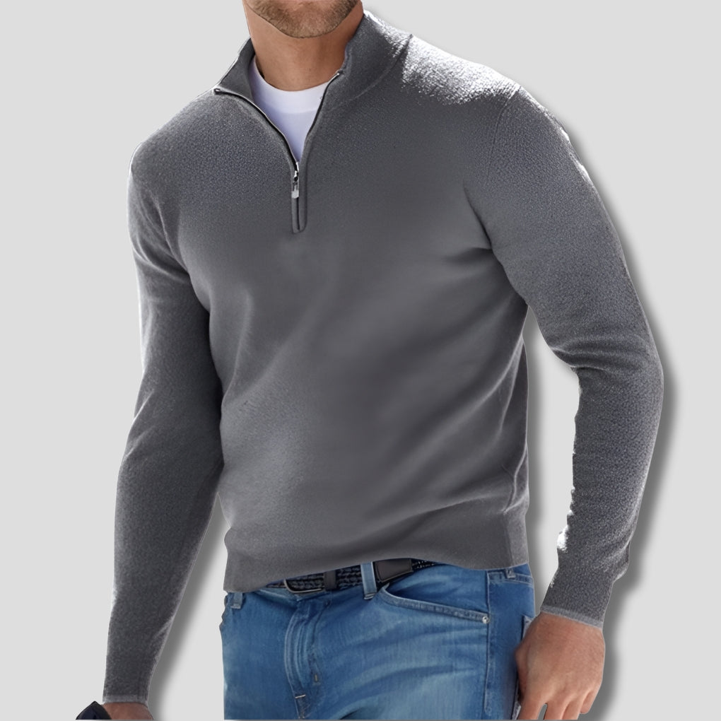Men's Quarter Zip Knitted Sweater Classic Fit Pullover with Zip