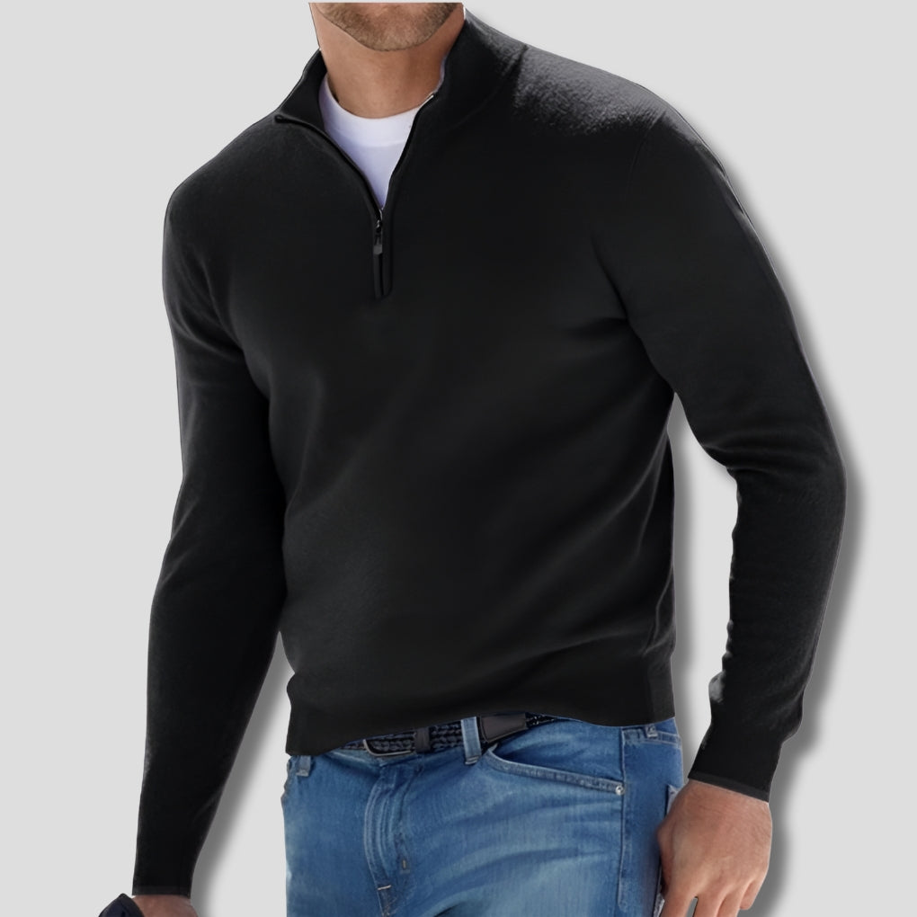 Men's Quarter Zip Knitted Sweater Classic Fit Pullover with Zip