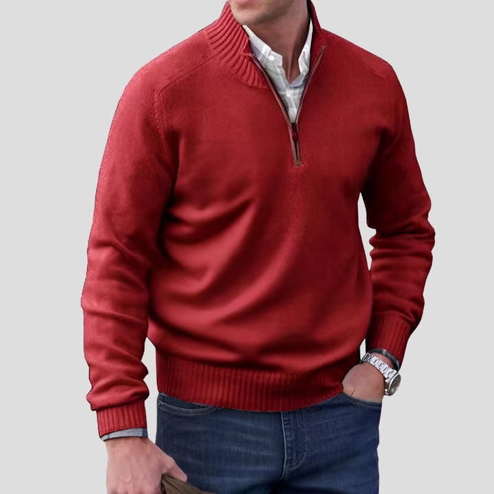 Men's Quarter Zip Knitted Sweater Classic Fit Pullover with Zip