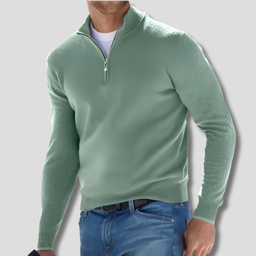 Men's Quarter Zip Knitted Sweater Classic Fit Pullover with Zip