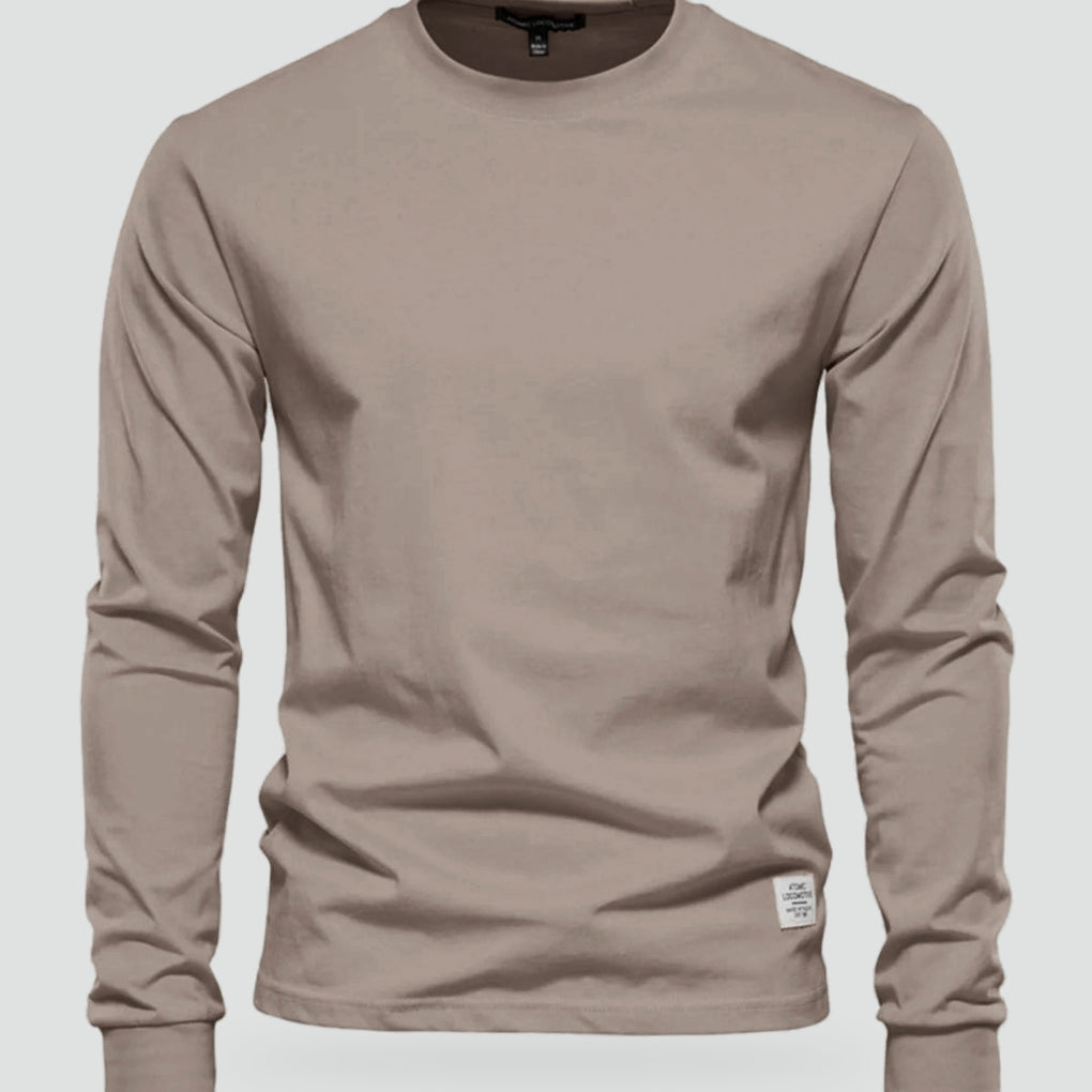 Men's Cotton Crew Neck Long Sleeve Top, Comfortable Fit Layering Basic