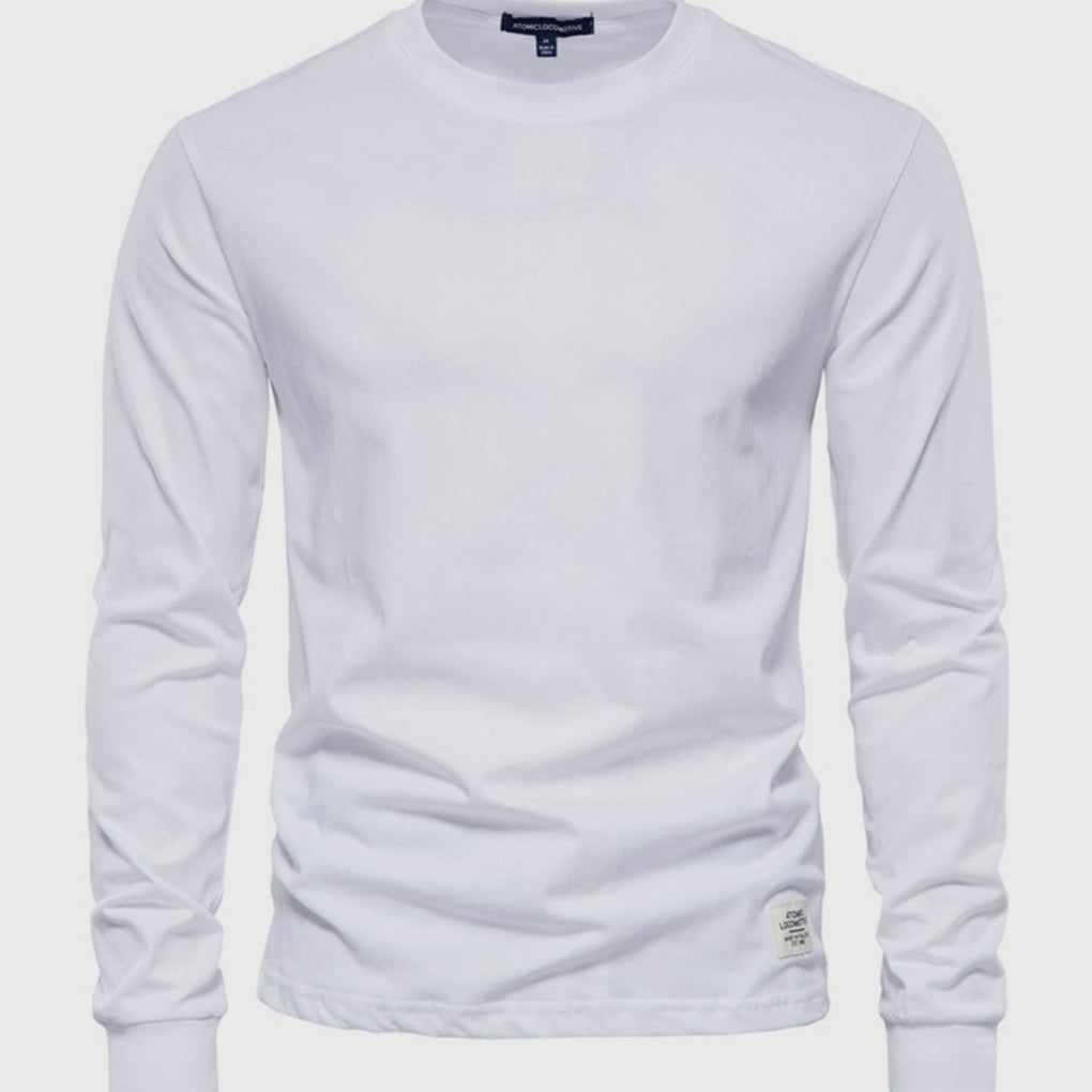 Men's Cotton Crew Neck Long Sleeve Top, Comfortable Fit Layering Basic