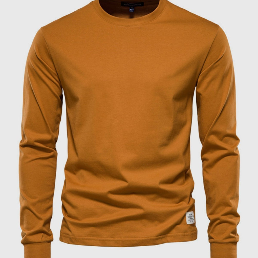 Men's Cotton Crew Neck Long Sleeve Top, Comfortable Fit Layering Basic