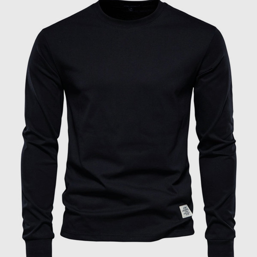Men's Cotton Crew Neck Long Sleeve Top, Comfortable Fit Layering Basic