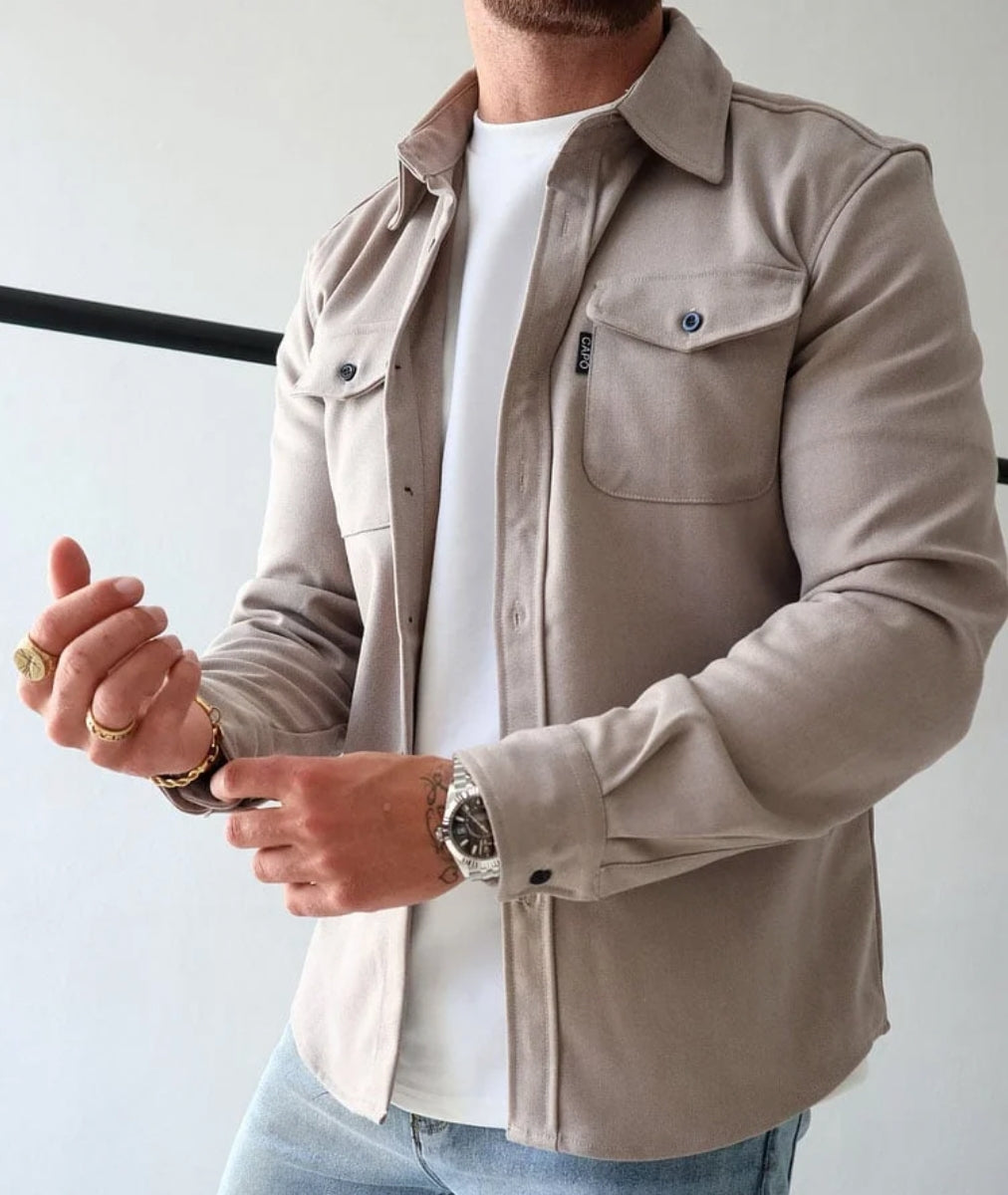 Men's Polo with Flap Chest Pockets and Button Cuffs