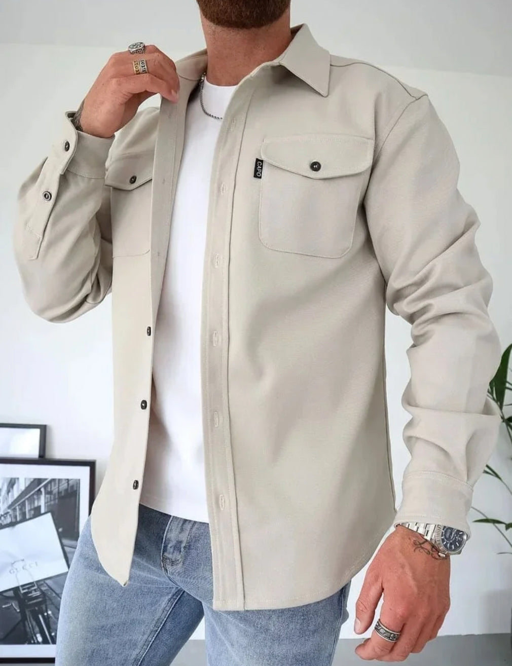 Men's Polo with Flap Chest Pockets and Button Cuffs