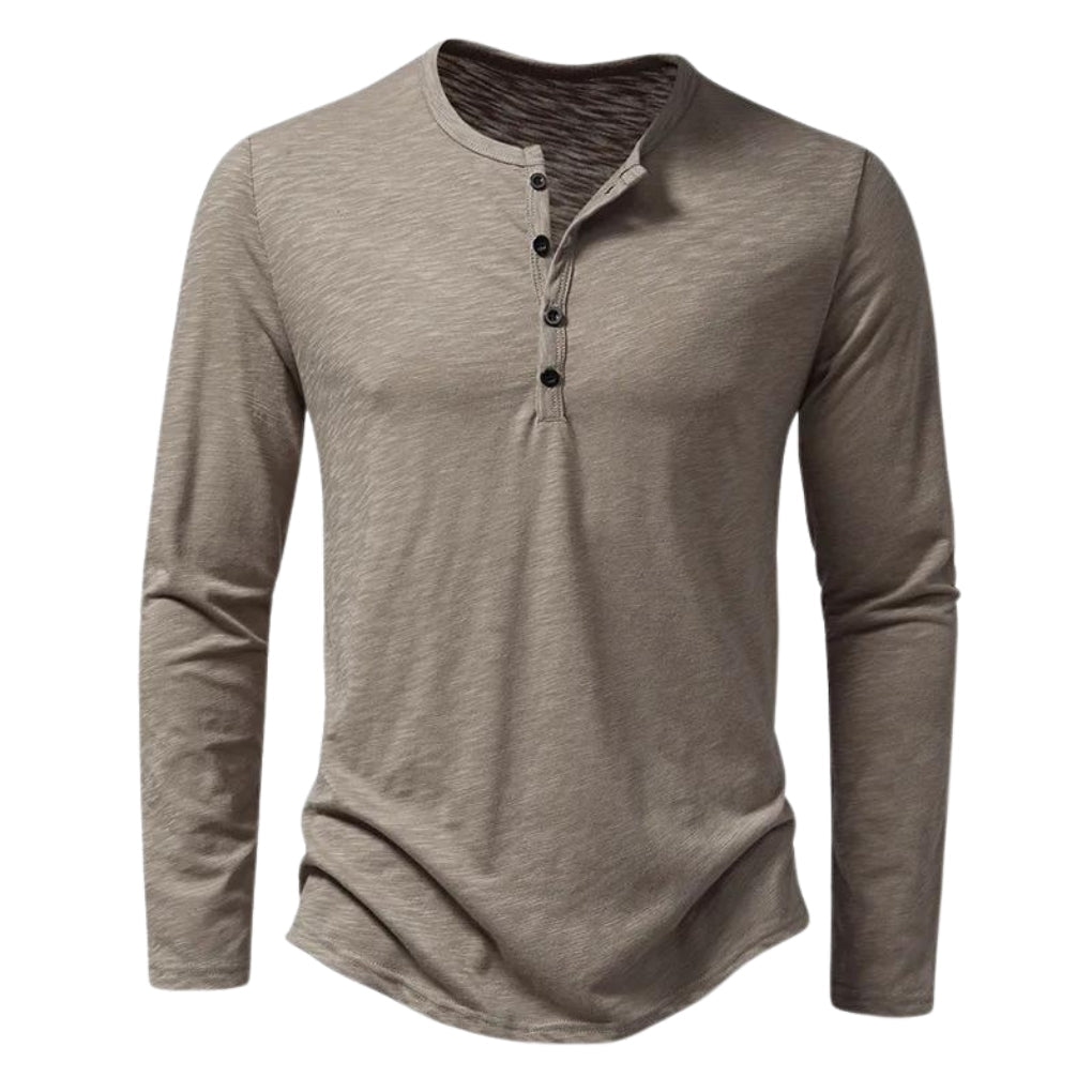 Men's Cotton Henley, Long Sleeve Button Placket Relaxed Fit Top