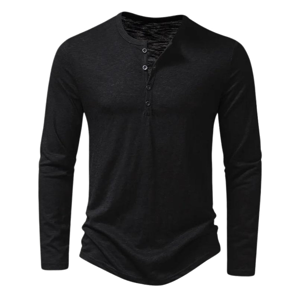 Men's Cotton Henley, Long Sleeve Button Placket Relaxed Fit Top