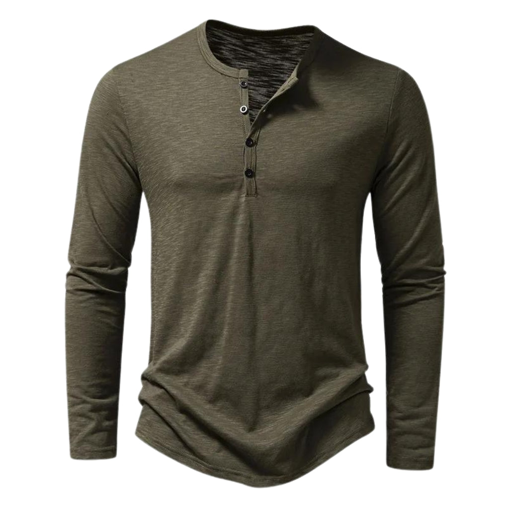Men's Cotton Henley, Long Sleeve Button Placket Relaxed Fit Top