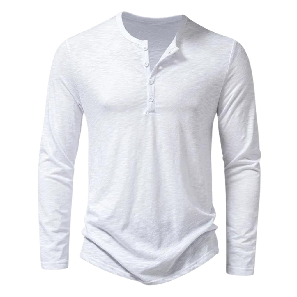 Men's Cotton Henley, Long Sleeve Button Placket Relaxed Fit Top