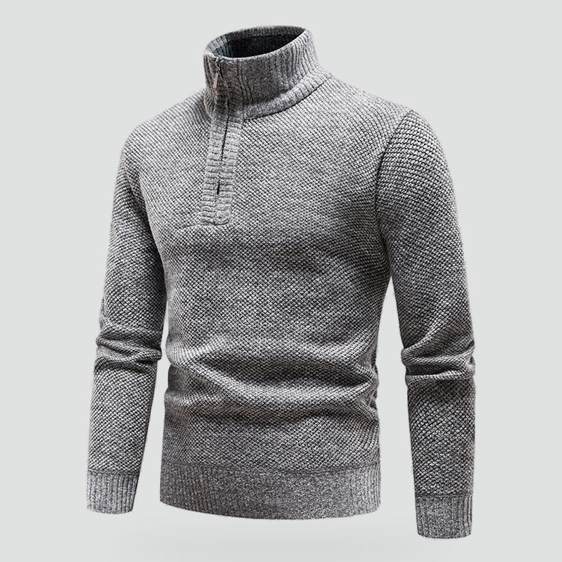 Men's Half Zip Knitted Jumper, Textured Stand Collar Pullover