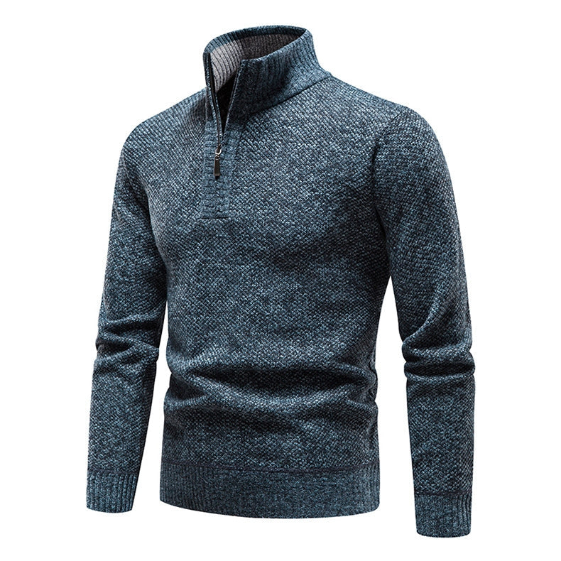 Men's Half Zip Knitted Jumper, Textured Stand Collar Pullover