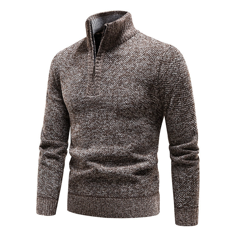 Men's Half Zip Knitted Jumper, Textured Stand Collar Pullover