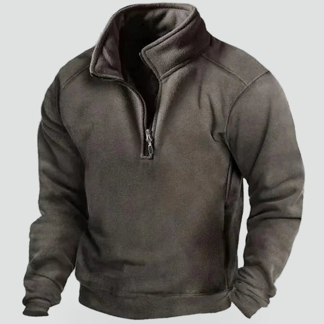 Men's Fleece Half Zip Jumper, Stand Collar Pullover with Pockets