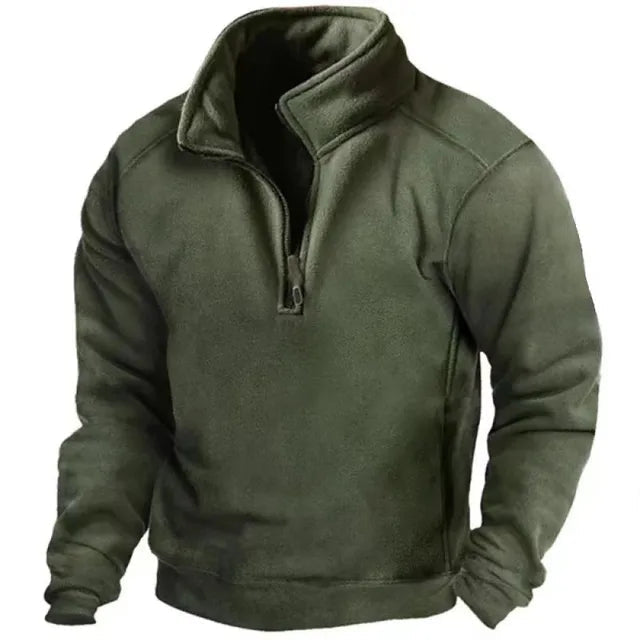 Men's Fleece Half Zip Jumper, Stand Collar Pullover with Pockets