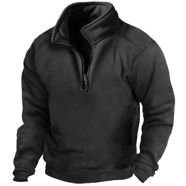 Men's Fleece Half Zip Jumper, Stand Collar Pullover with Pockets