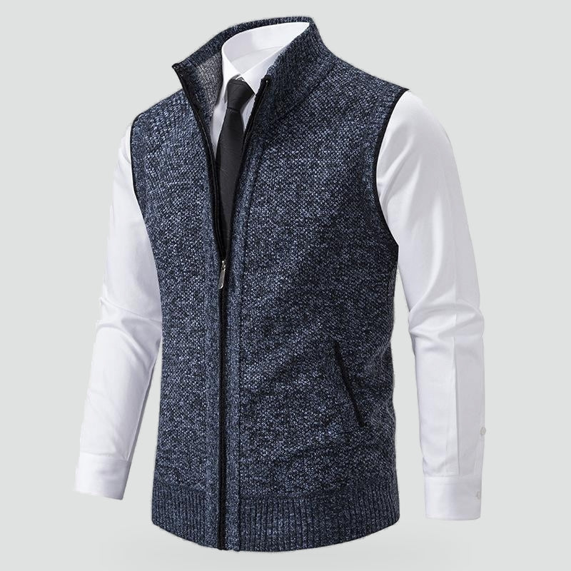Men's Knitted Zip Gilet, Stand Collar Sleeveless Layering Vest