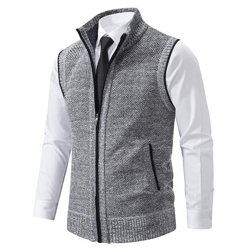 Men's Knitted Zip Gilet, Stand Collar Sleeveless Layering Vest