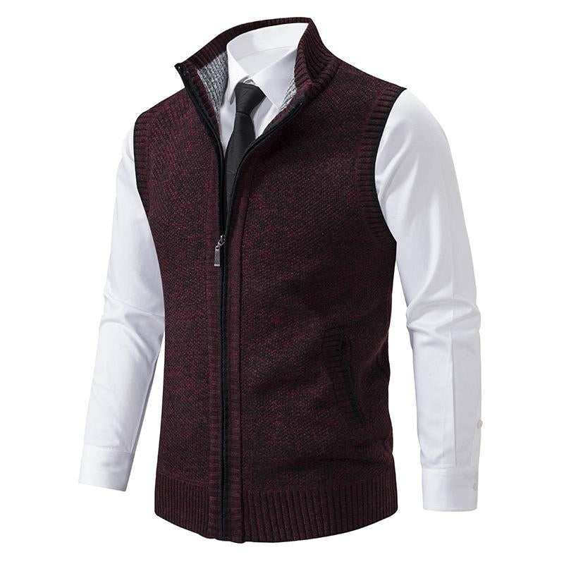 Men's Knitted Zip Gilet, Stand Collar Sleeveless Layering Vest