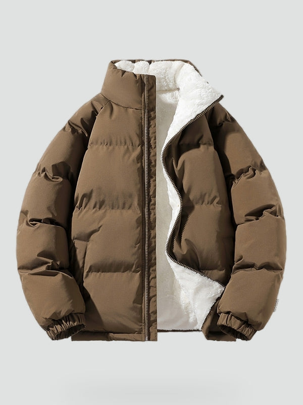 Men's Waterproof Padded Puffer Jacket, Fleece Lined Winter Coat with Borg Collar