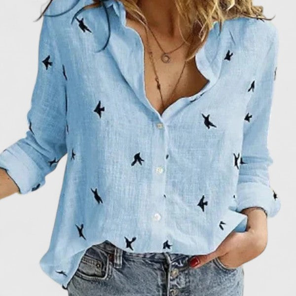 Women's Shirt Linen Button Down Lapel Collar