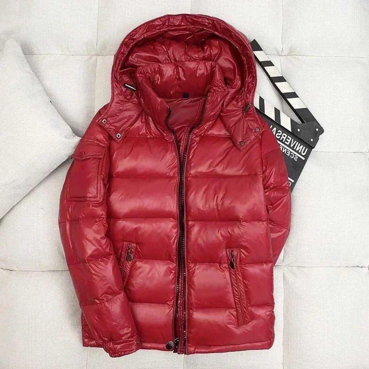 Men's Hooded Puffer Jacket with High-Shine Quilted Finish