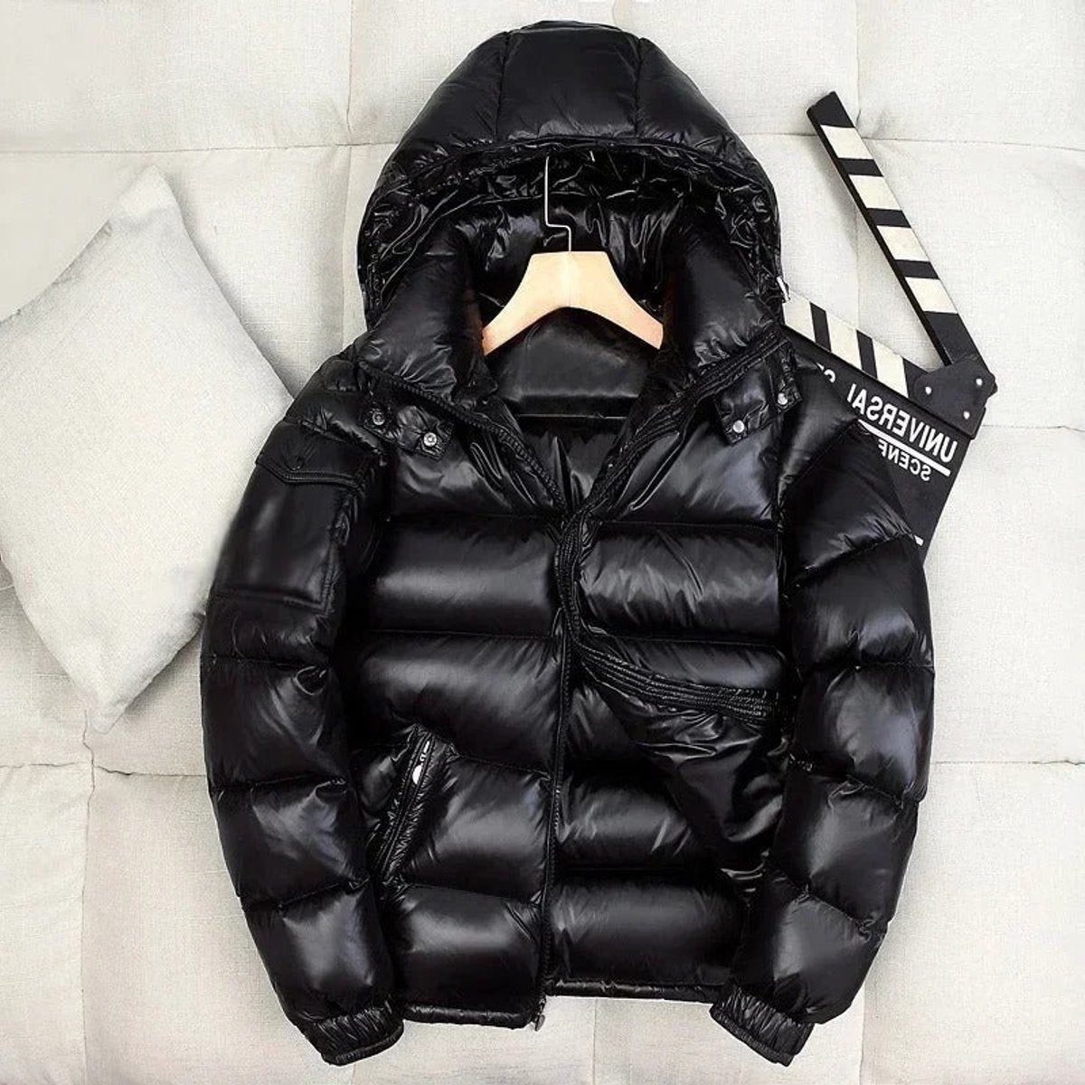 Men's Hooded Puffer Jacket with High-Shine Quilted Finish
