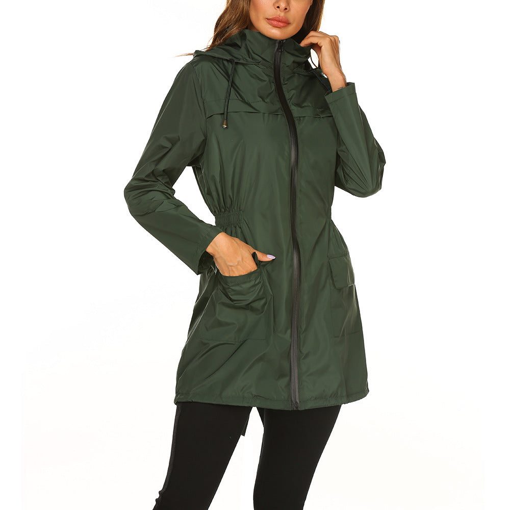 Women's Longline Hooded Jacket with Zip Front and Side Pockets