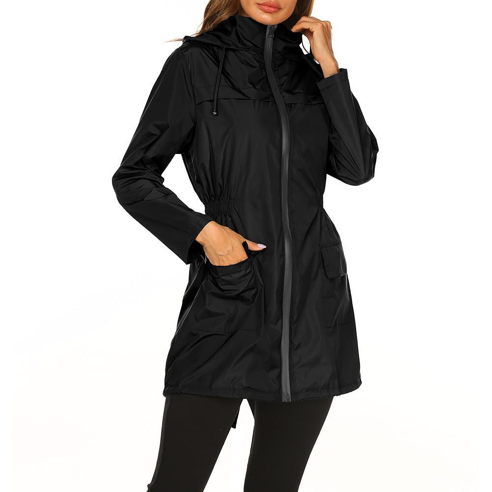 Women's Longline Hooded Jacket with Zip Front and Side Pockets