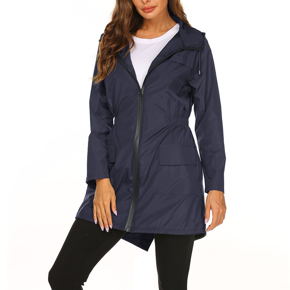 Women's Longline Hooded Jacket with Zip Front and Side Pockets