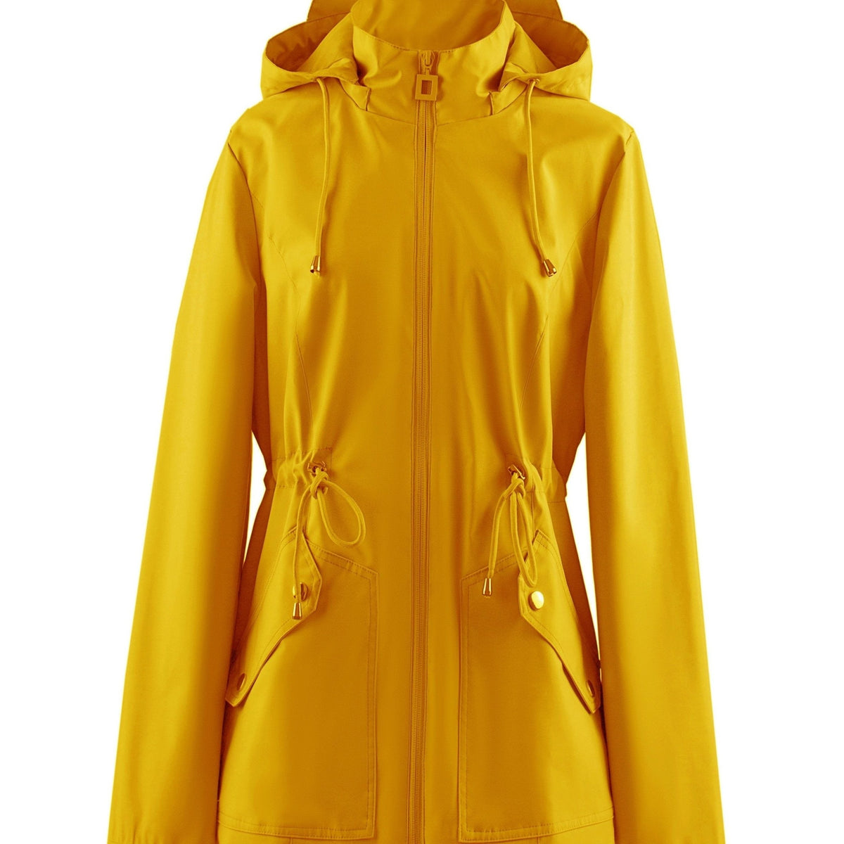 Women's Hooded Zip-Up Jacket with Drawstring Waist