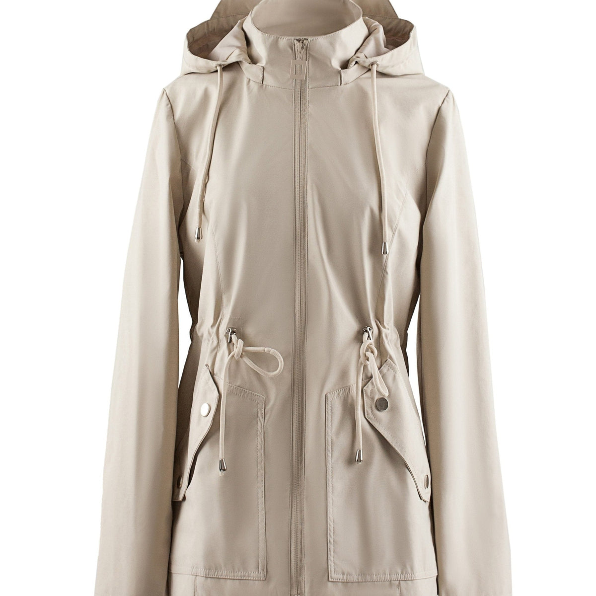 Women's Hooded Zip-Up Jacket with Drawstring Waist