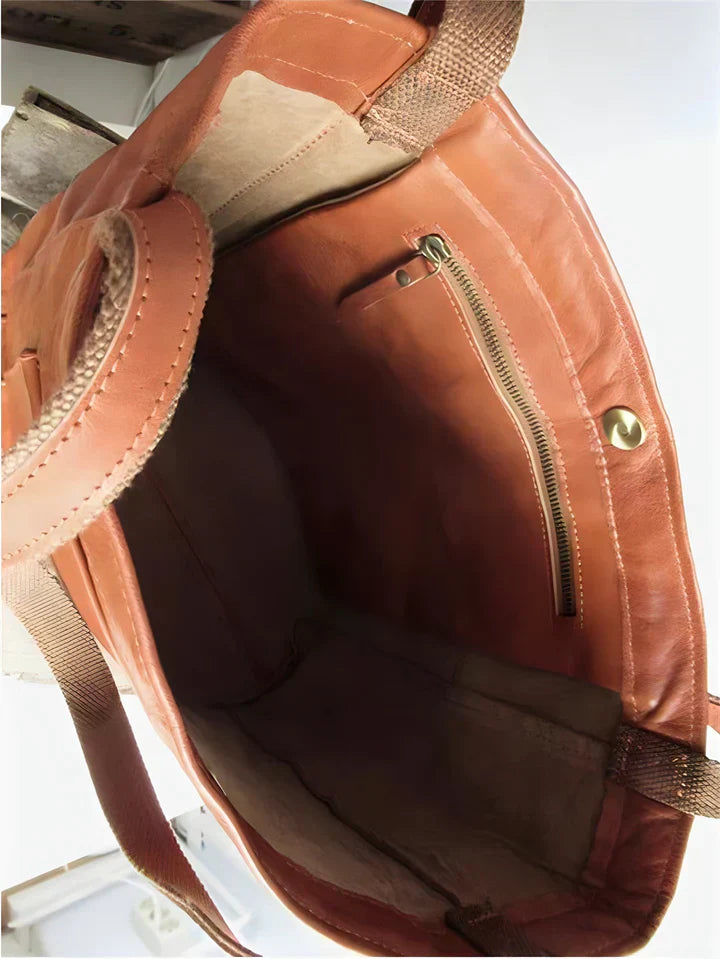 Classic Leather Tote Women Premium Leather Suede Lining Spacious Interior